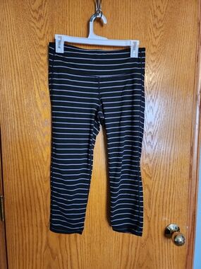 Athleta Black Leggings with White Stripes